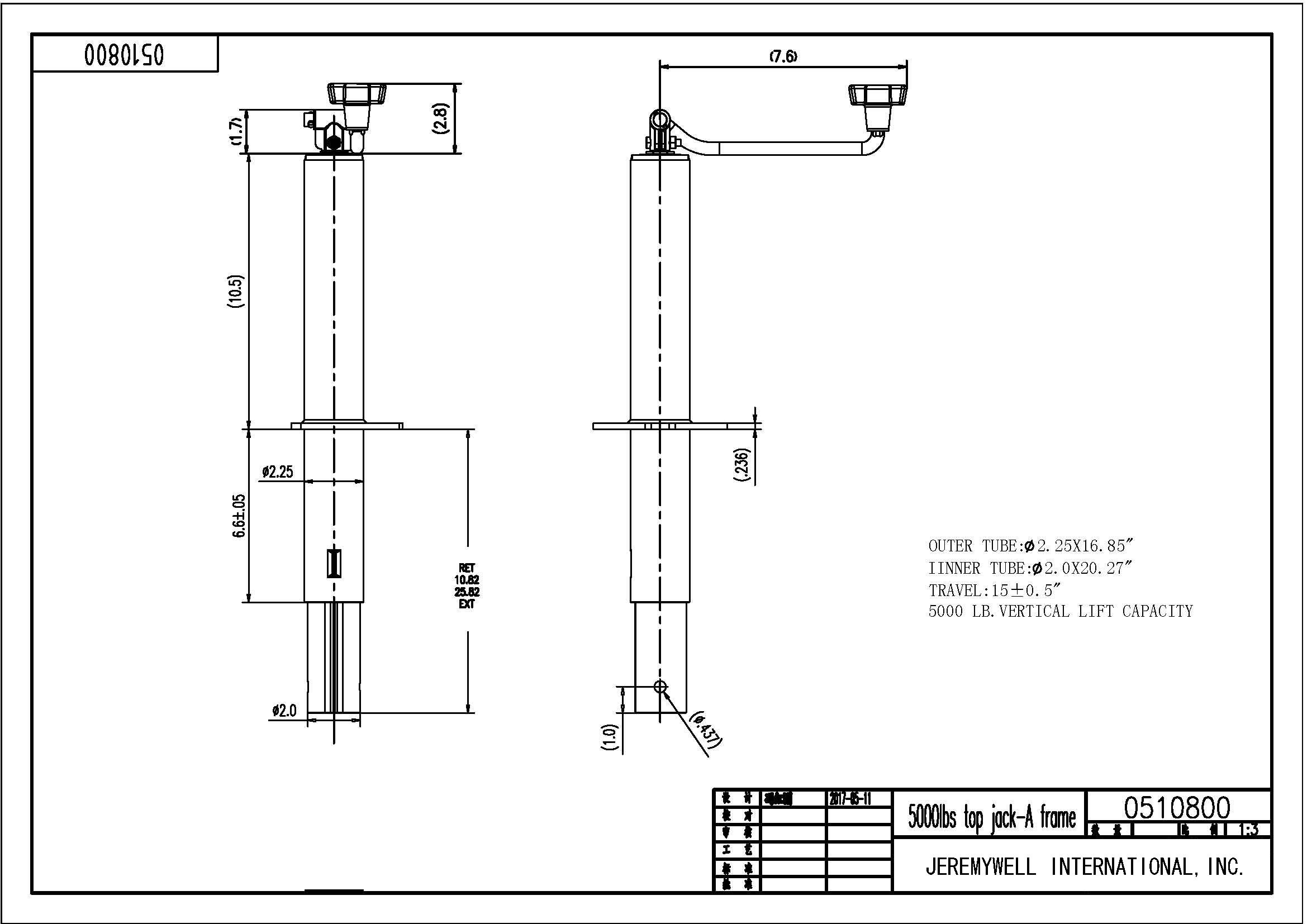 5000 lbs Heavy Duty AFrame Trailer Jack RV Camper Boat Lift Drop Top